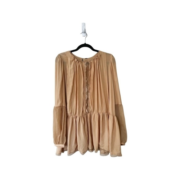 FREE PEOPLE Lace Long Sleeve Tunic Dress Yellow Sz L - Picture 2 of 7